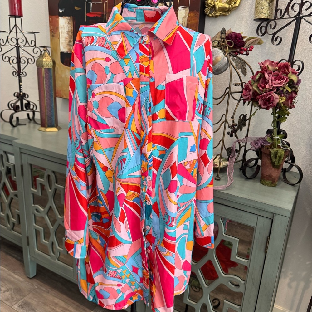 Vibrant Abstract Button-Up Shirt